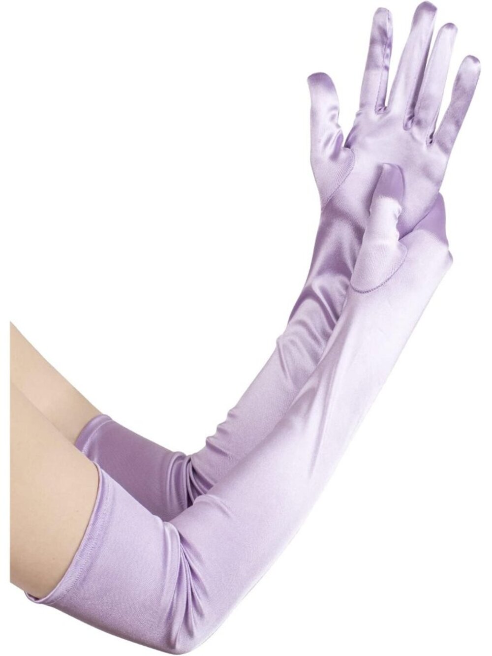 Women 22 Inch light Purple Satin Elbow Long Length Mitten Bridal Wedding Gloves